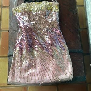 Sherri Hill pink sequin dress, strapless, size 2